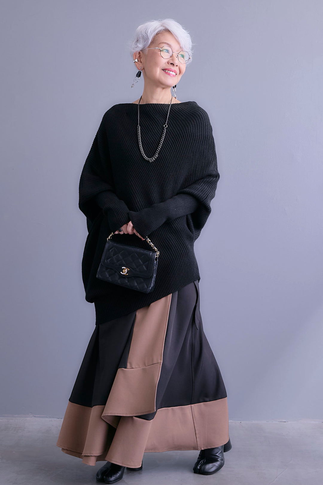 【予約】アシンメトリーボートネックドルマンニット