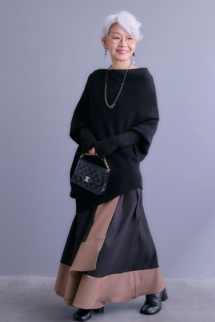 【予約】アシンメトリーボートネックドルマンニット