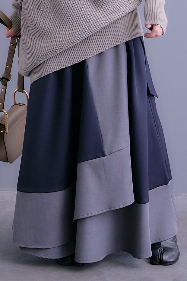 【予約】ツートーンアシメラップフレアスカート