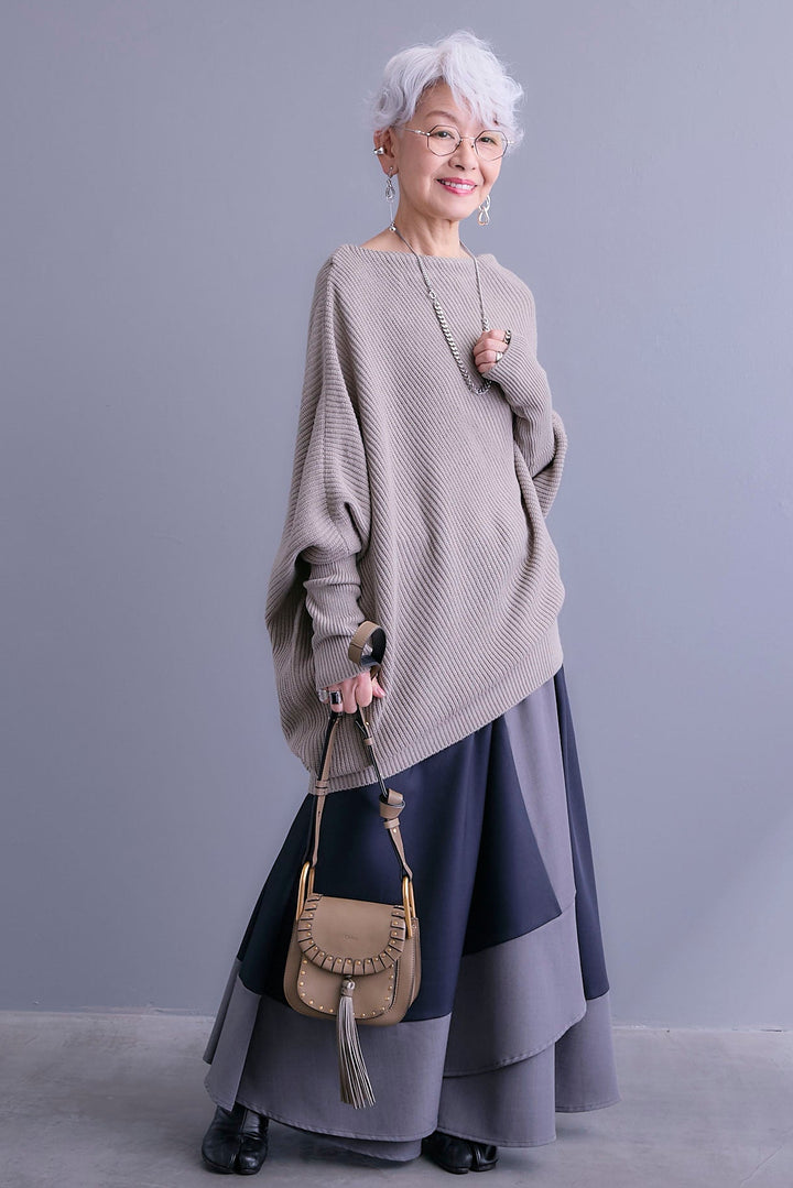 【予約】アシンメトリーボートネックドルマンニット