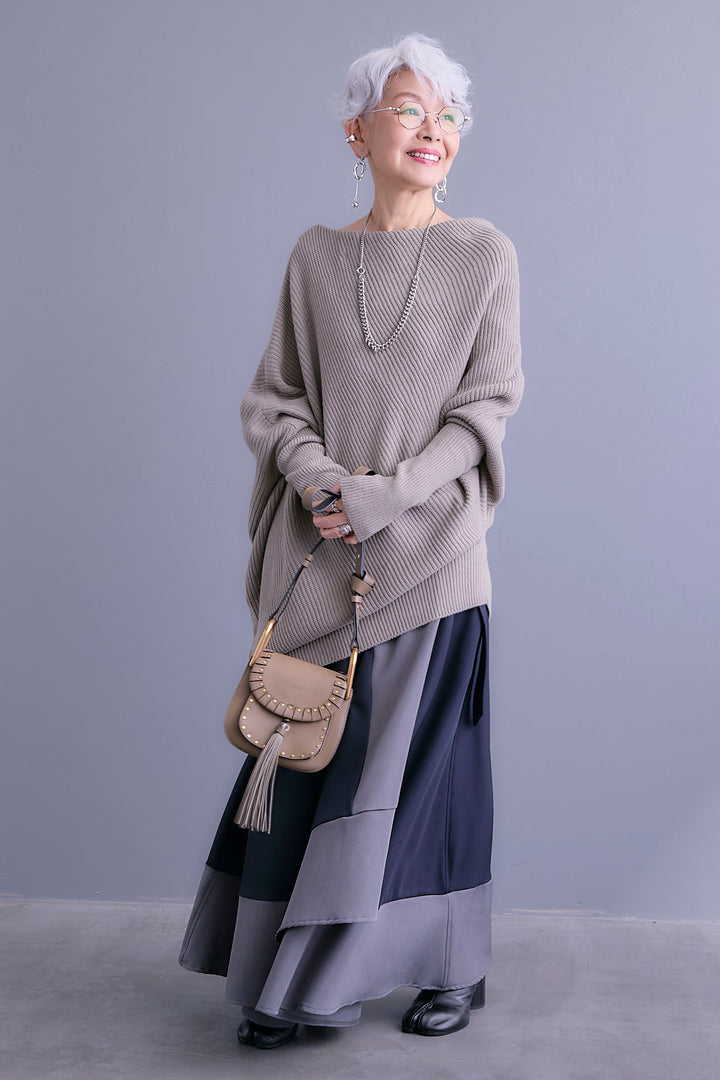 【予約】アシンメトリーボートネックドルマンニット