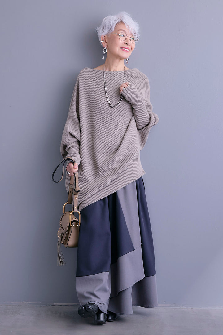 【予約】アシンメトリーボートネックドルマンニット