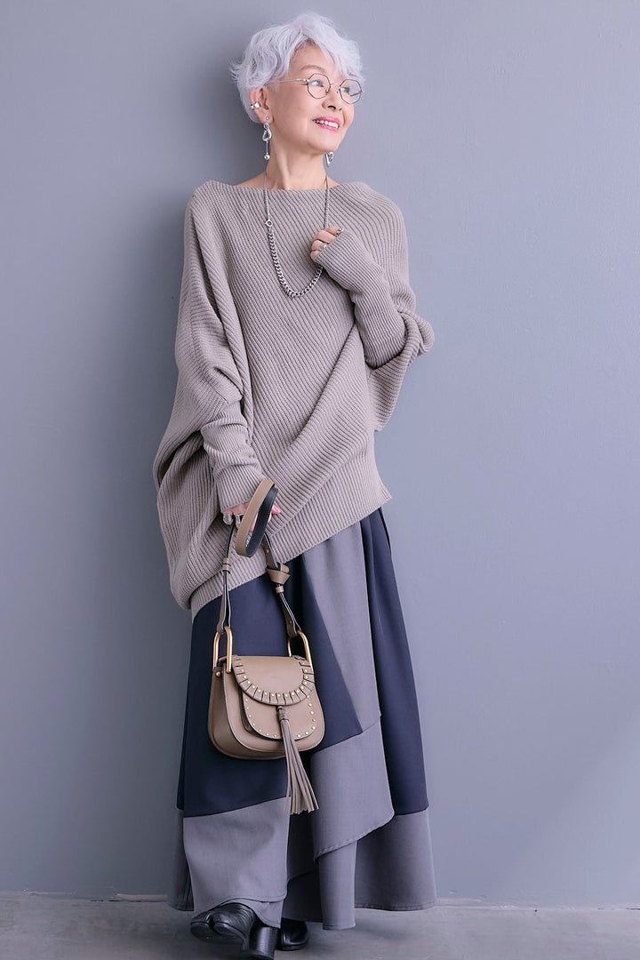 【予約】アシンメトリーボートネックドルマンニット