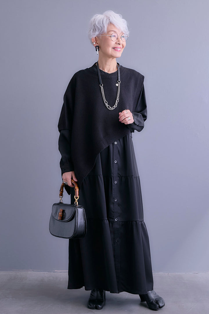 【予約】マットサテンティアードシャツワンピース