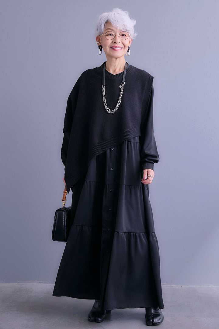 【予約】マットサテンティアードシャツワンピース