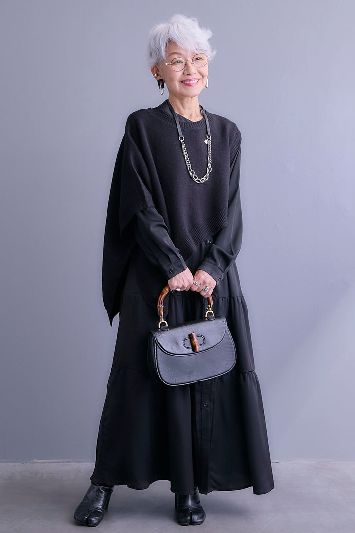 【予約】マットサテンティアードシャツワンピース