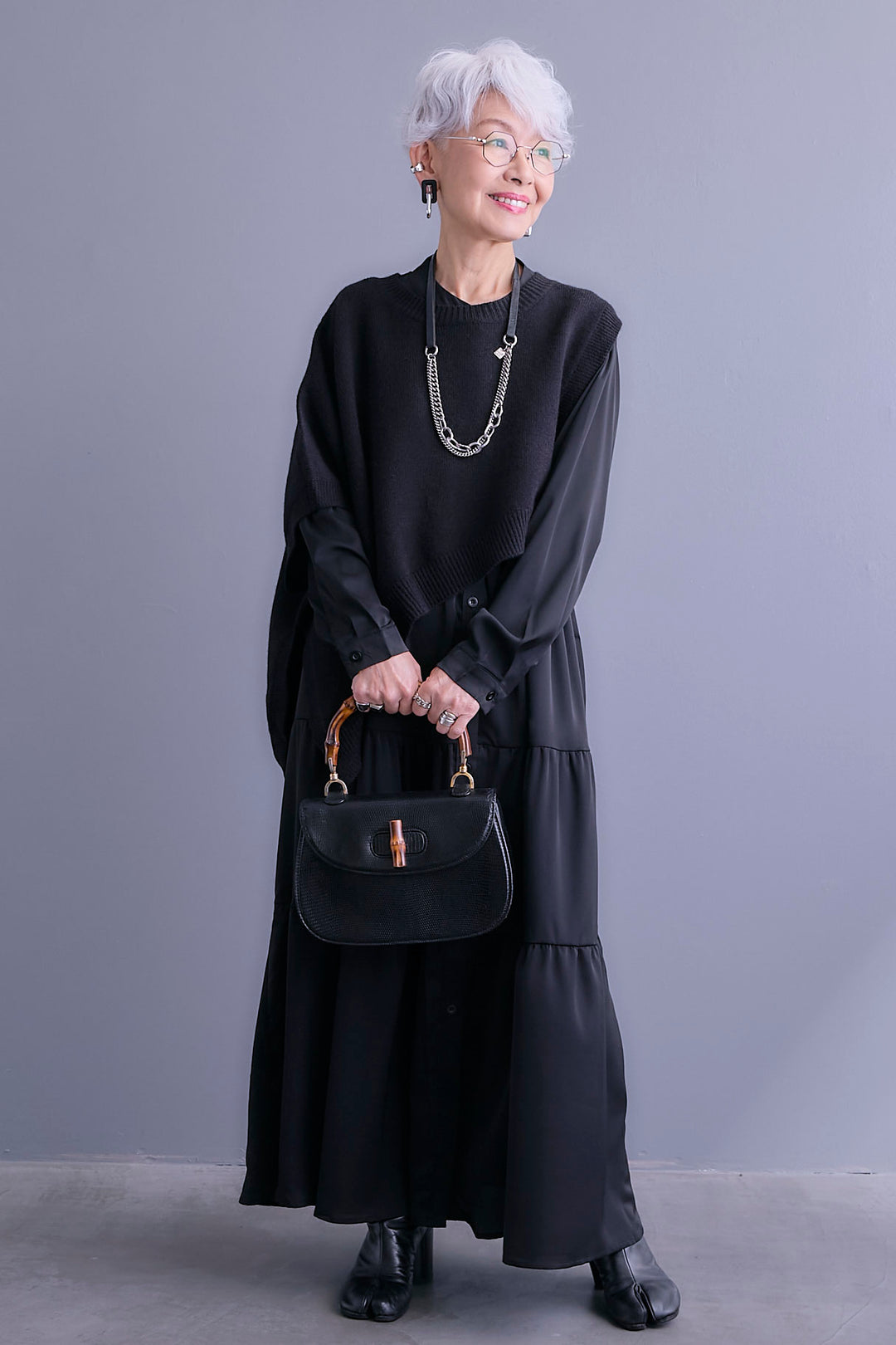 【予約】マットサテンティアードシャツワンピース