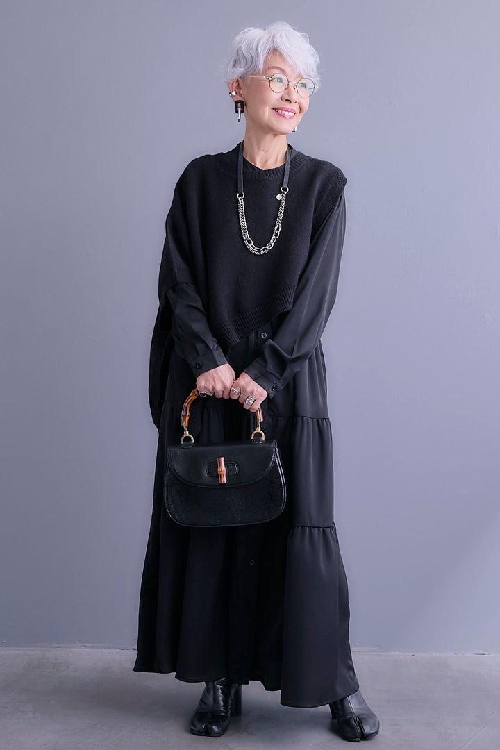 【予約】マットサテンティアードシャツワンピース