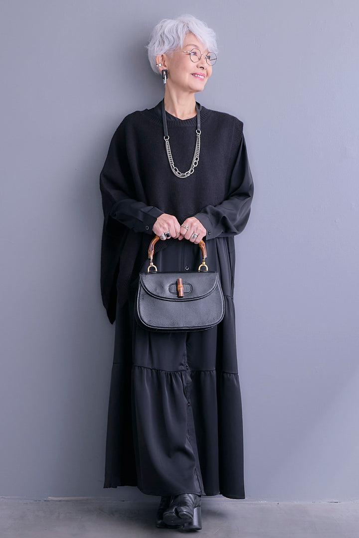 【予約】マットサテンティアードシャツワンピース