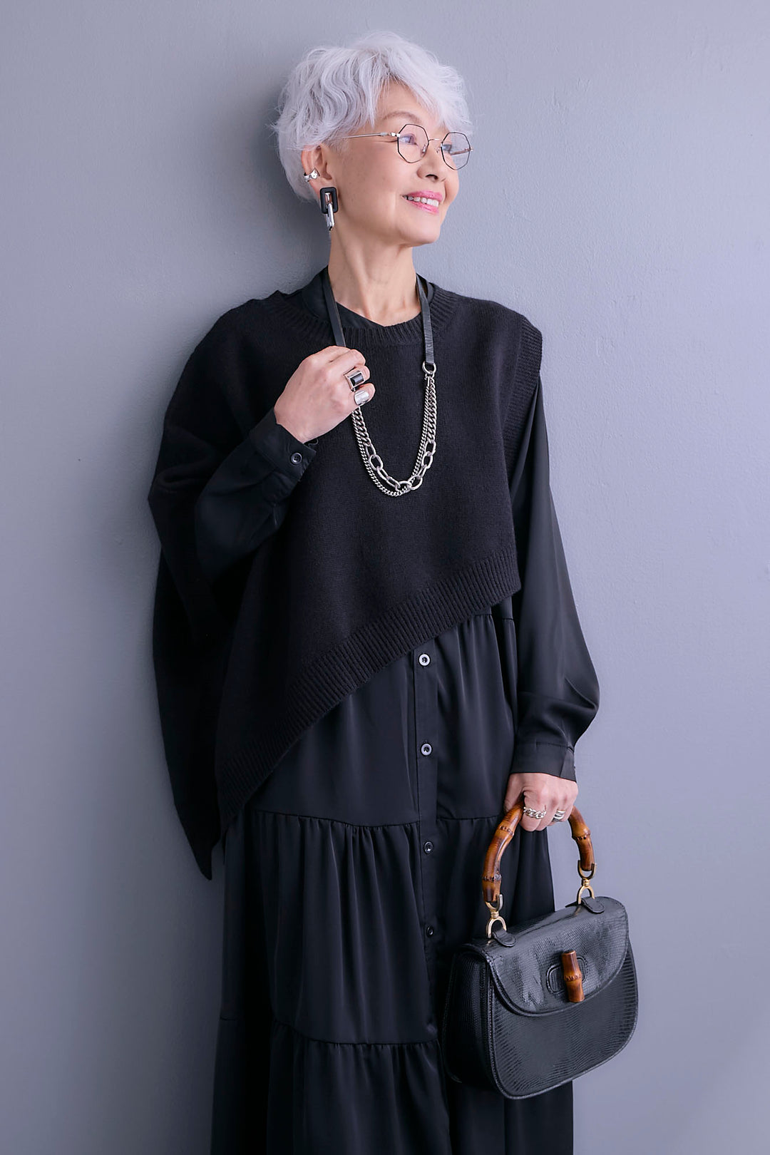 【予約】マットサテンティアードシャツワンピース