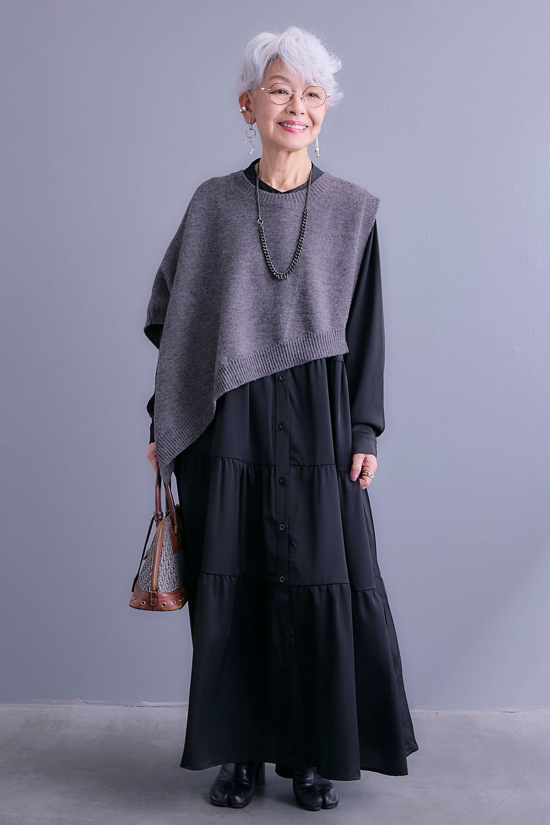 【予約】マットサテンティアードシャツワンピース