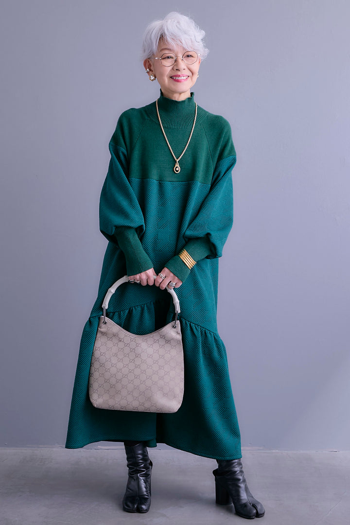 【予約】ジャガードニットコンビワンピース