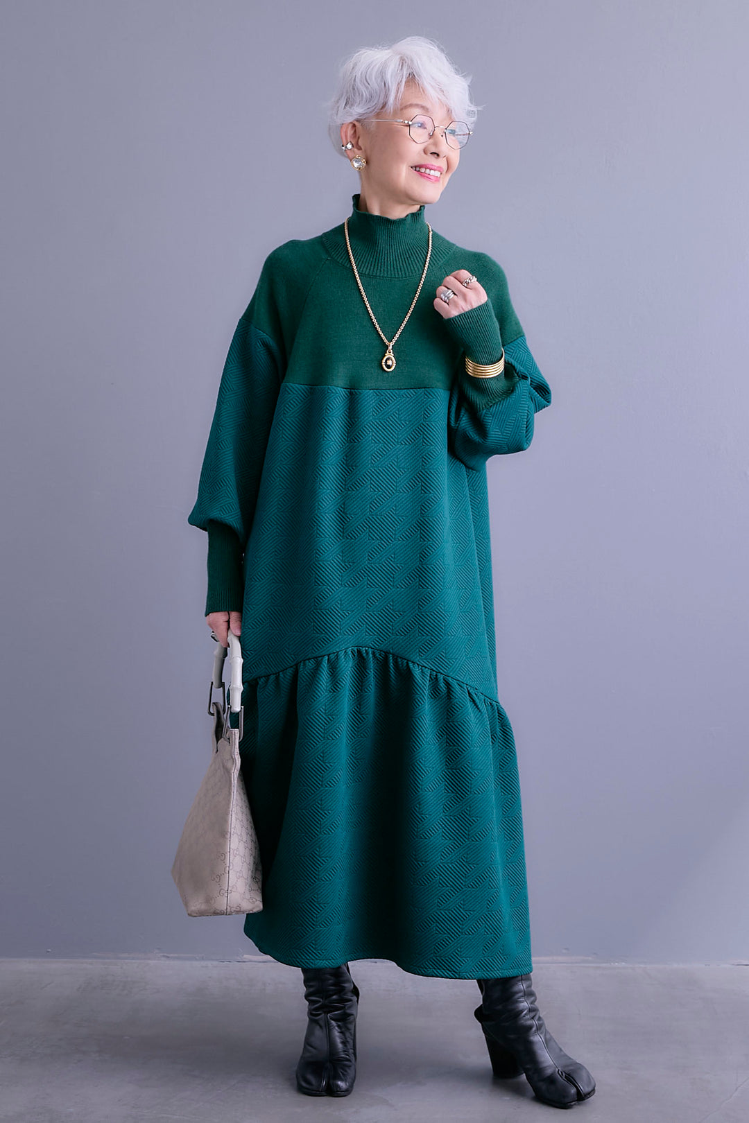 【予約】ジャガードニットコンビワンピース