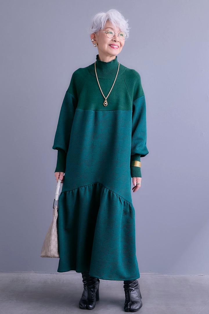 【予約】ジャガードニットコンビワンピース