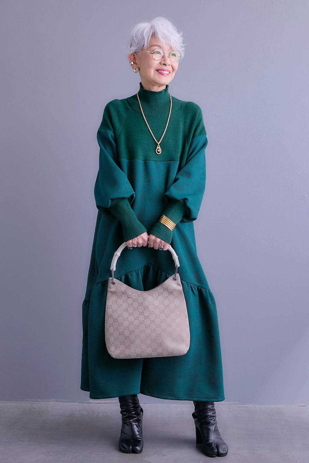 【予約】ジャガードニットコンビワンピース