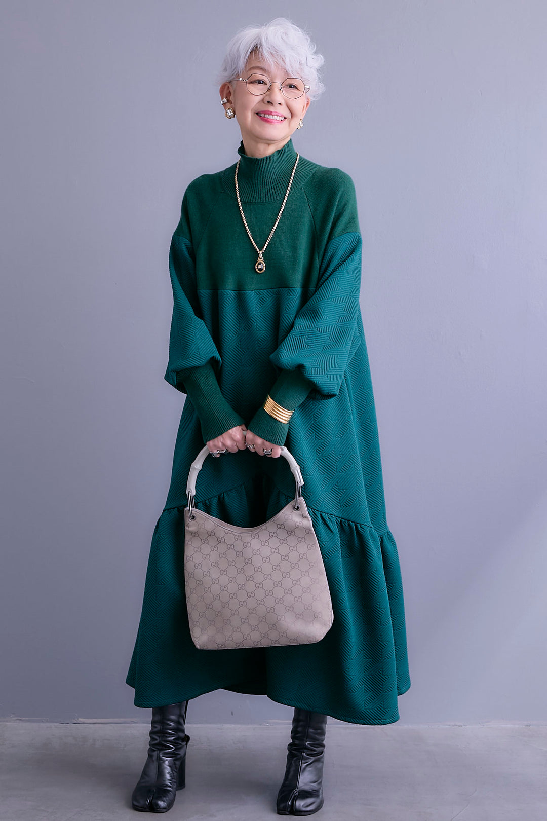 【予約】ジャガードニットコンビワンピース