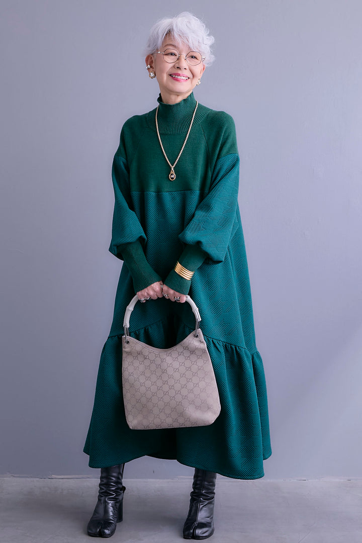 【予約】ジャガードニットコンビワンピース