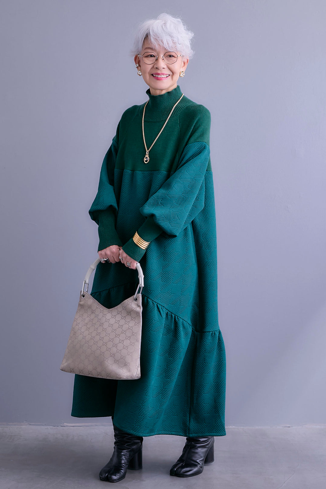 【予約】ジャガードニットコンビワンピース