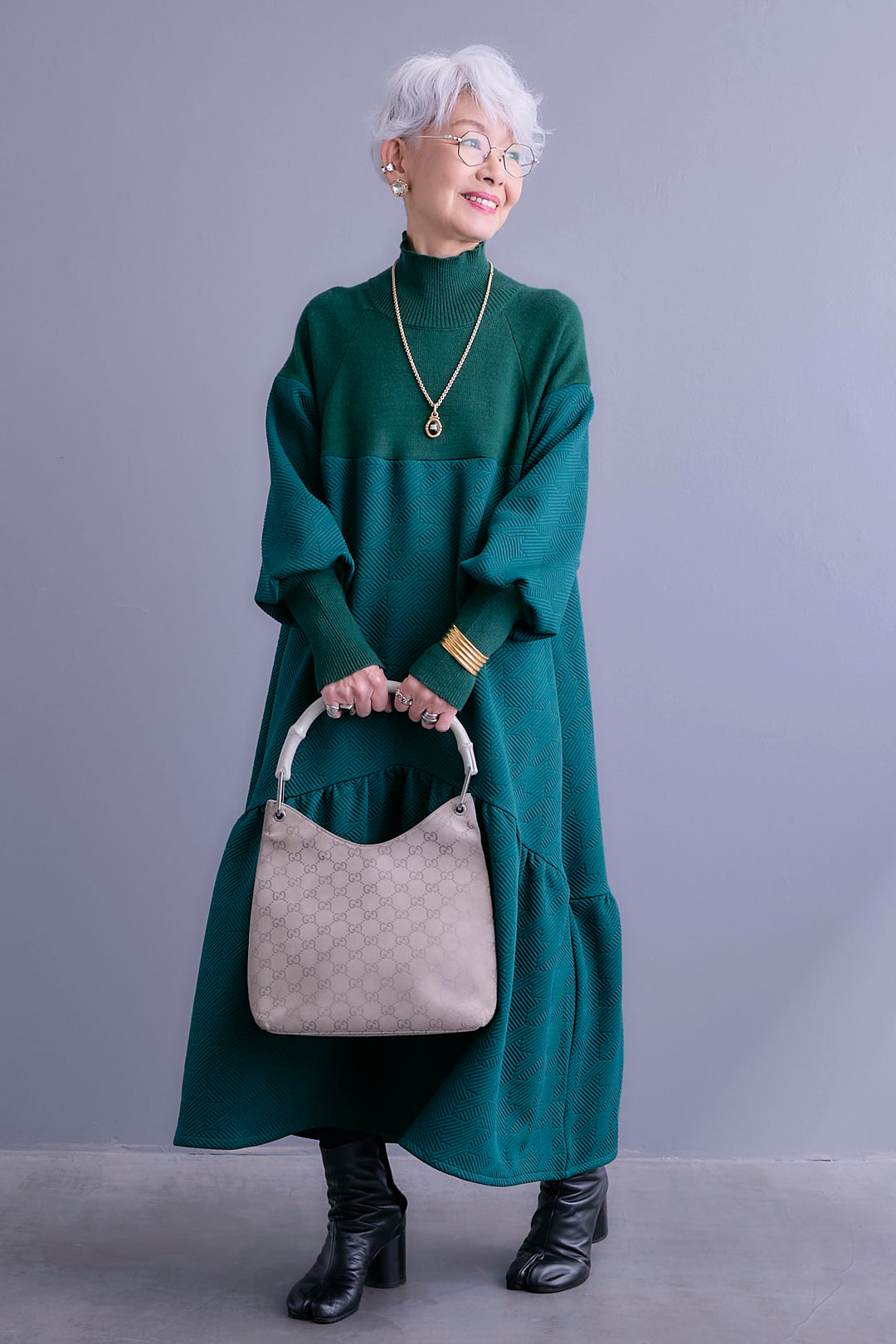 【予約】ジャガードニットコンビワンピース