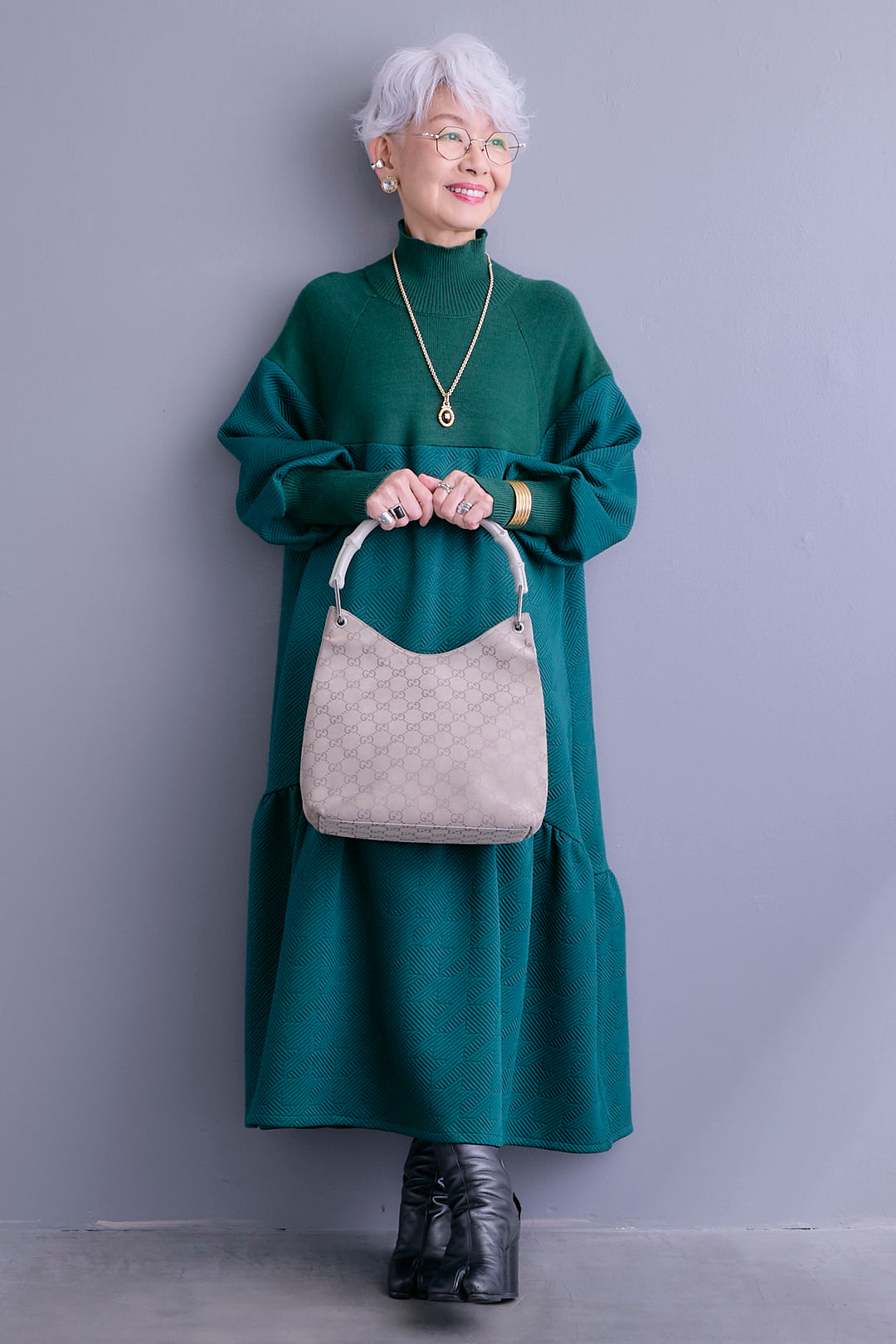 【予約】ジャガードニットコンビワンピース