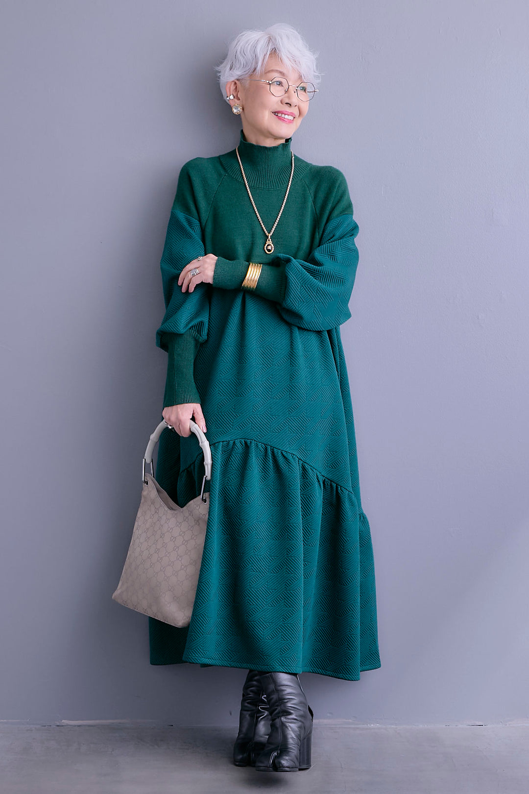 【予約】ジャガードニットコンビワンピース