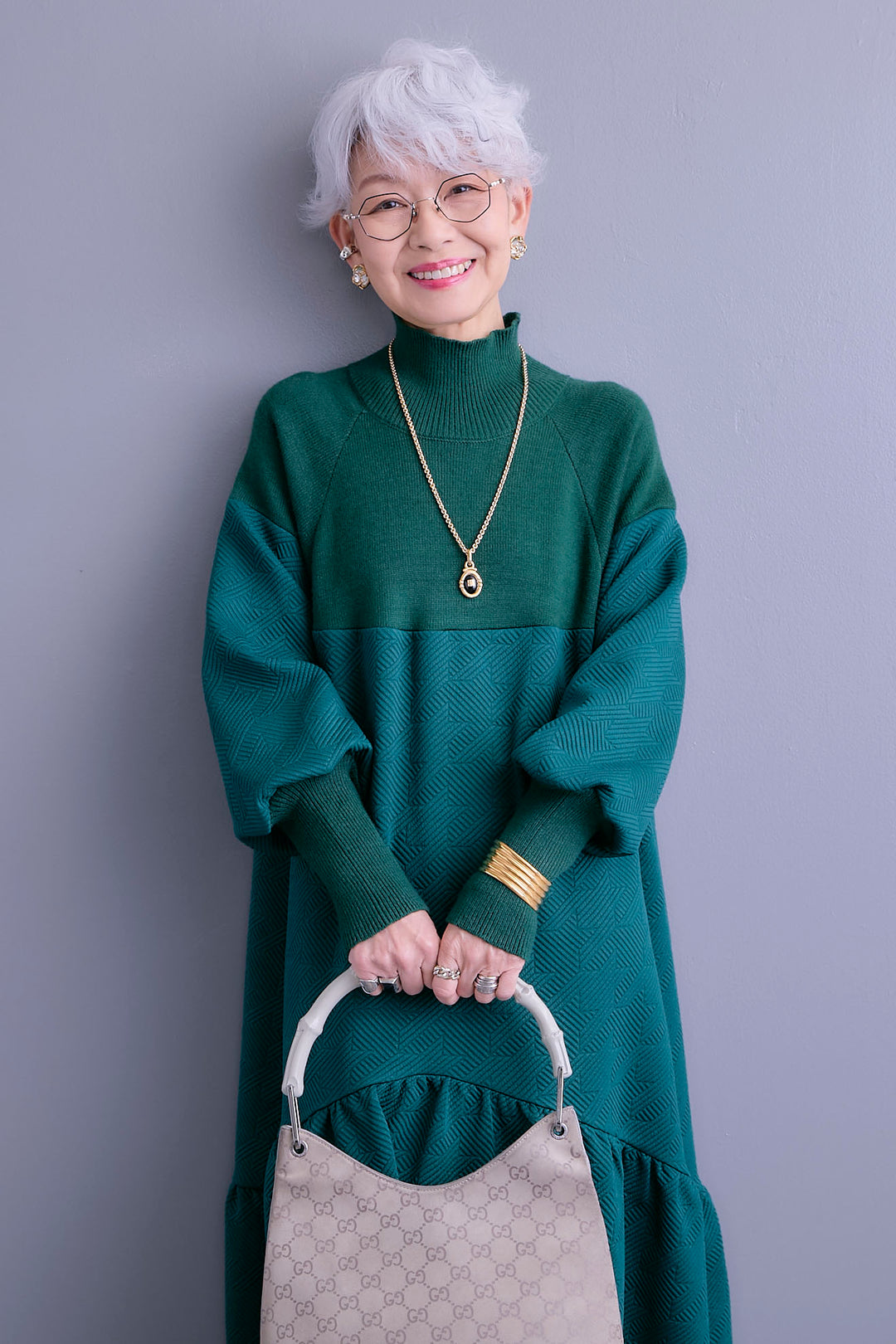 【予約】ジャガードニットコンビワンピース