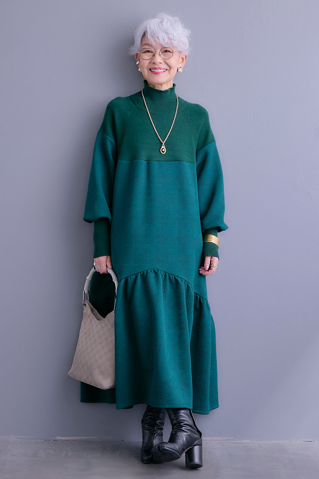 【予約】ジャガードニットコンビワンピース