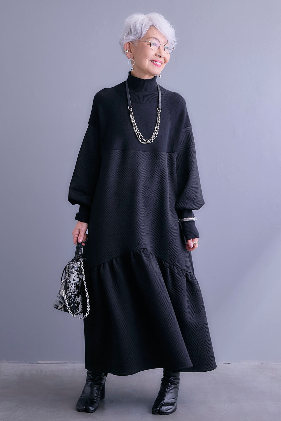 【予約】ジャガードニットコンビワンピース