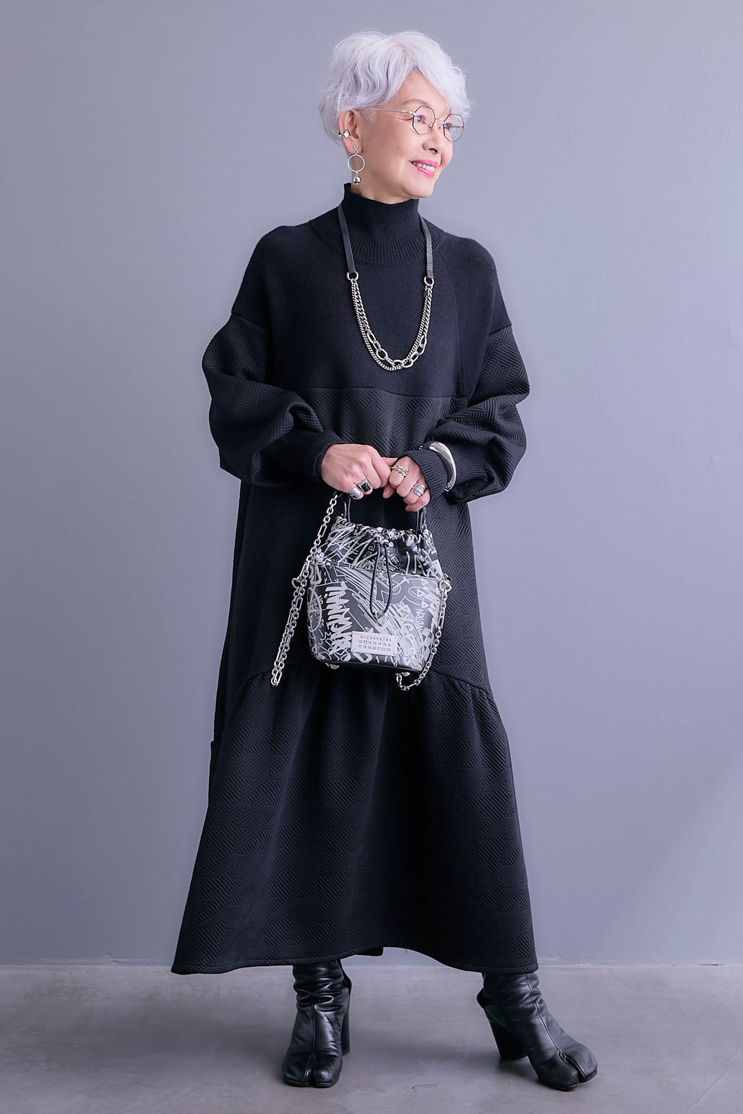 【予約】ジャガードニットコンビワンピース