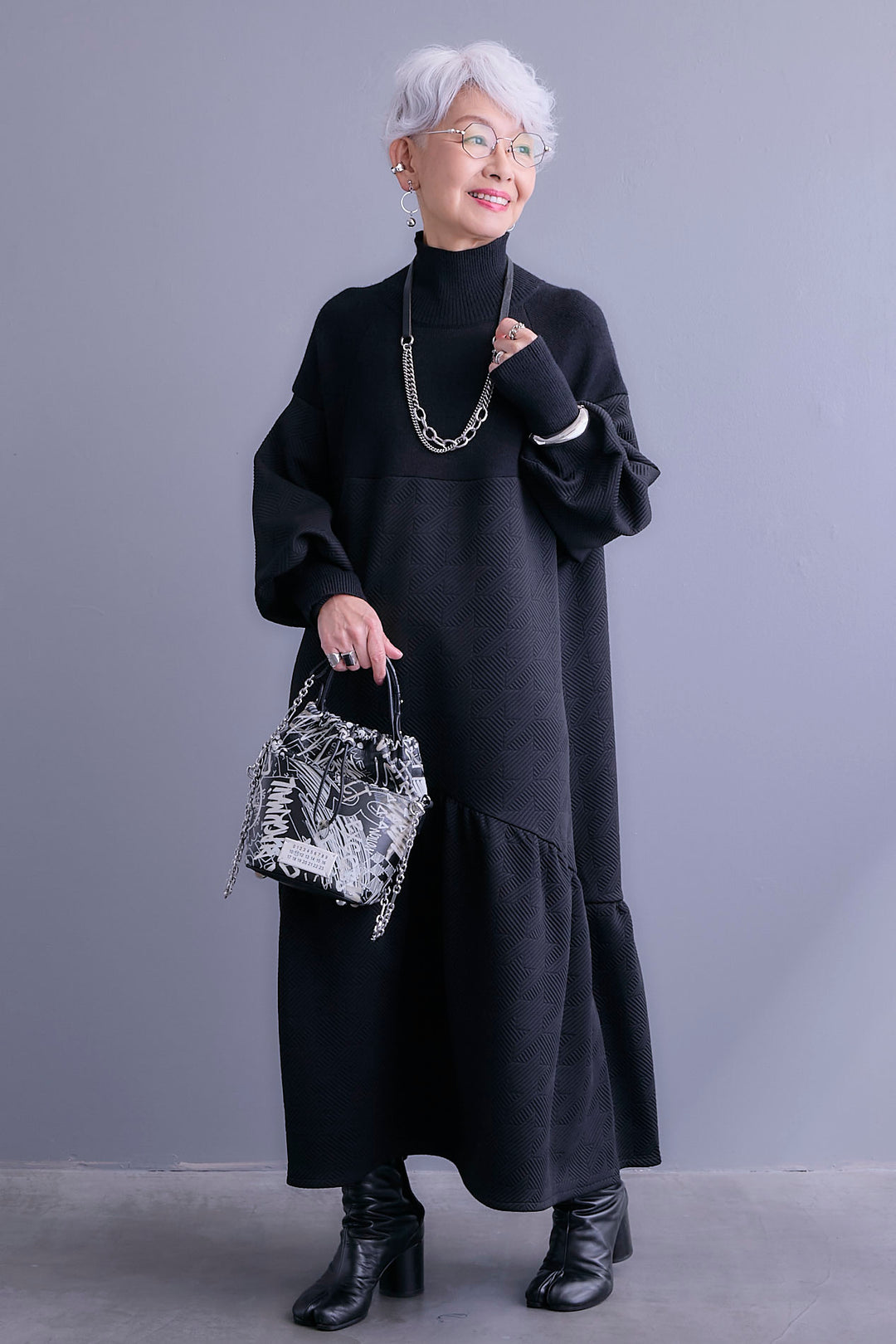 【予約】ジャガードニットコンビワンピース