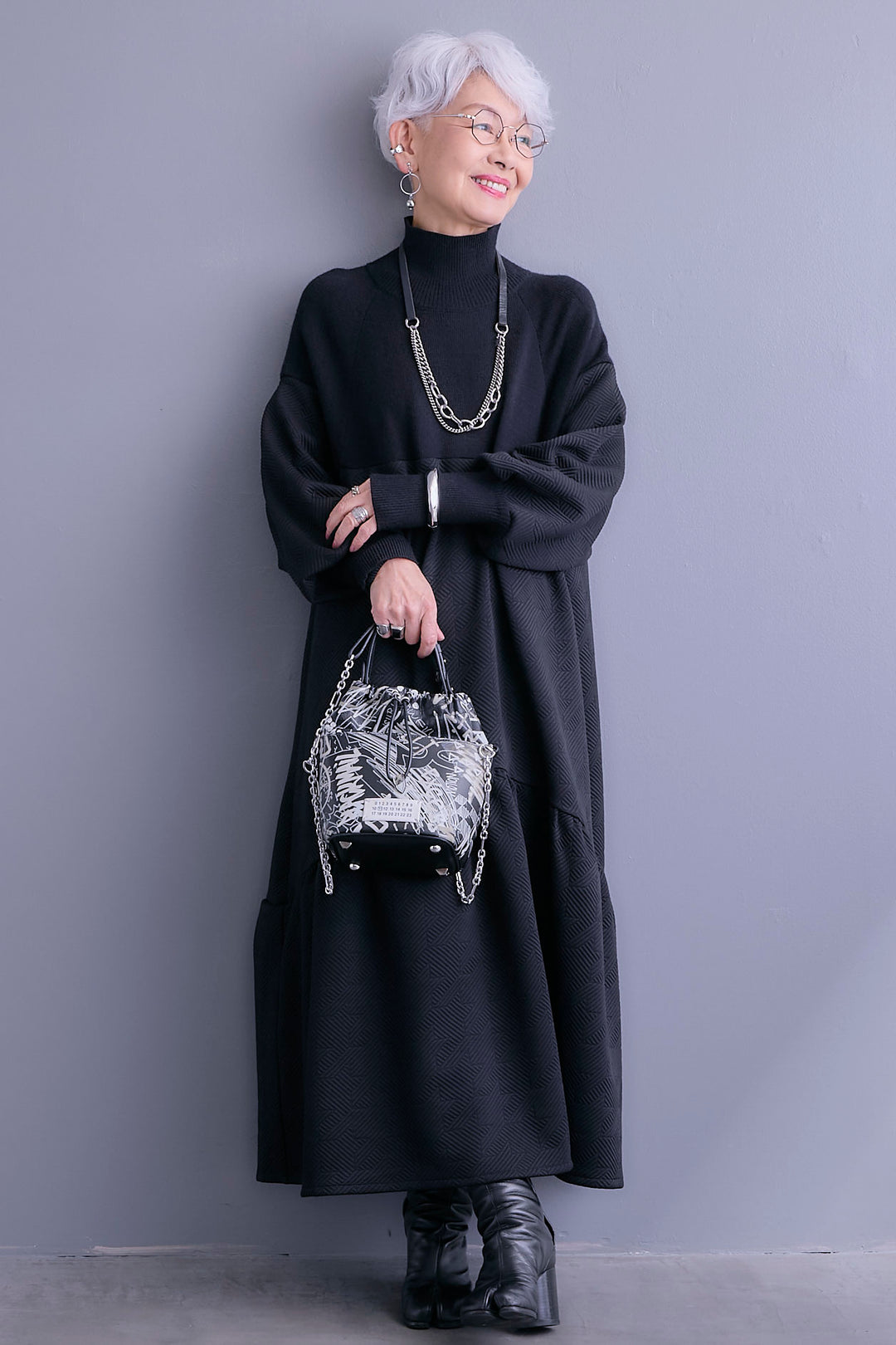 【予約】ジャガードニットコンビワンピース