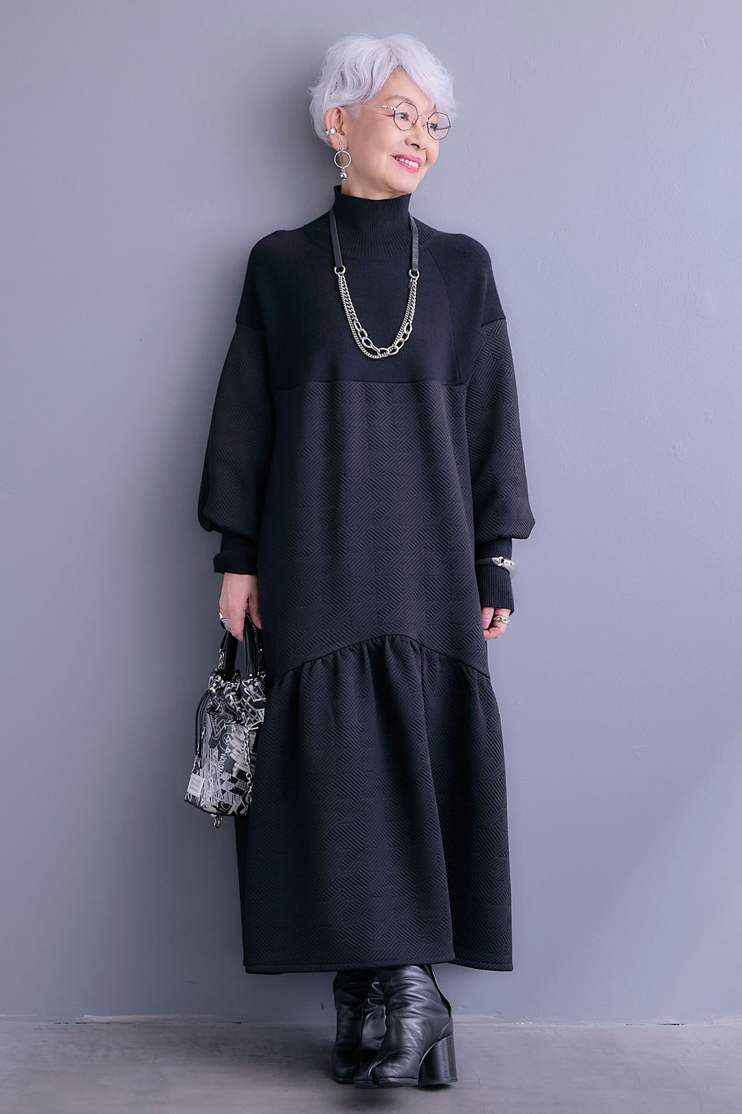 【予約】ジャガードニットコンビワンピース