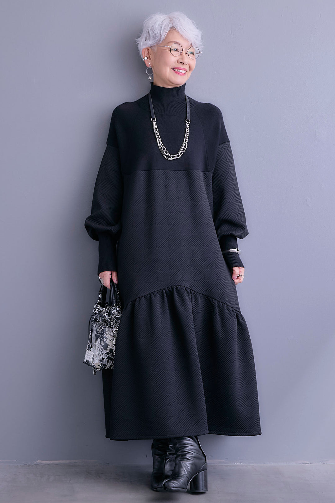 【予約】ジャガードニットコンビワンピース