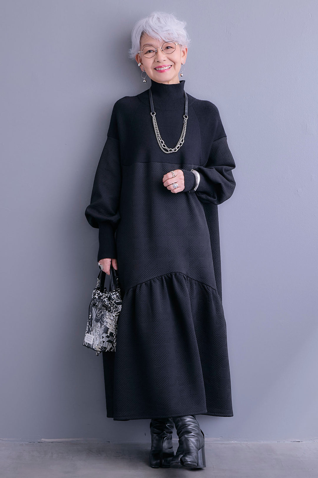 【予約】ジャガードニットコンビワンピース