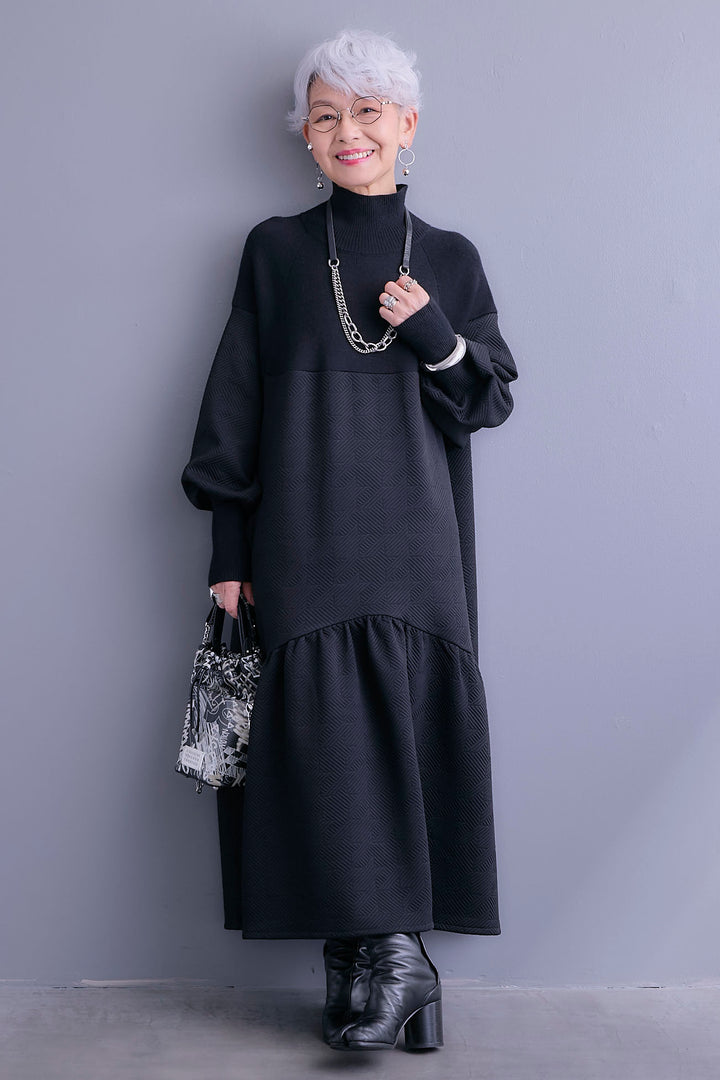 【予約】ジャガードニットコンビワンピース