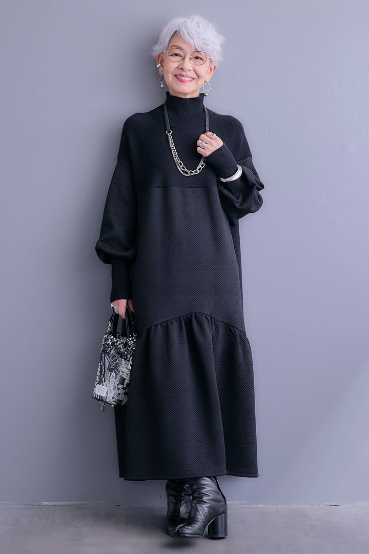 【予約】ジャガードニットコンビワンピース