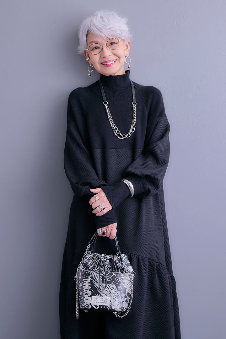 【予約】ジャガードニットコンビワンピース