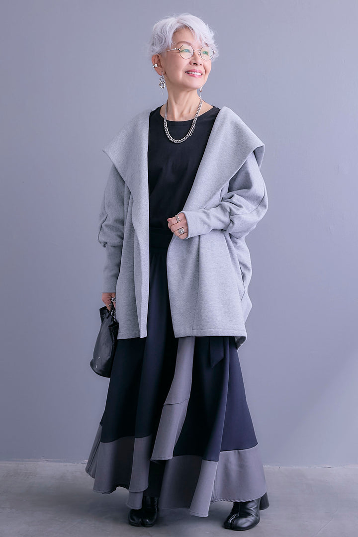 【SET】裏起毛ドルマンガウン+ツートーンアシメラップフレアスカート(2set)