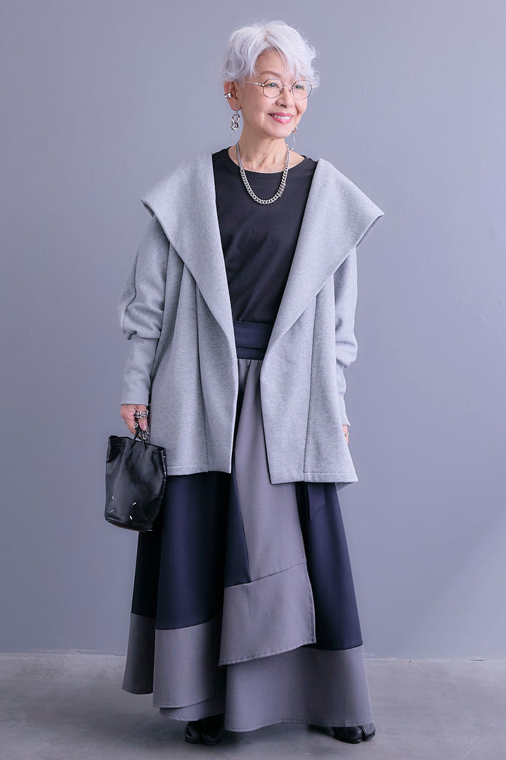 【SET】裏起毛ドルマンガウン+ツートーンアシメラップフレアスカート(2set)