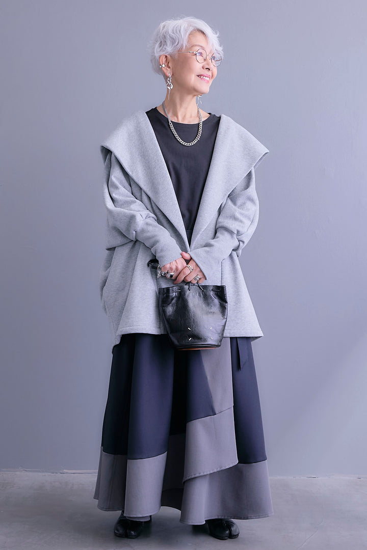 【SET】裏起毛ドルマンガウン+ツートーンアシメラップフレアスカート(2set)