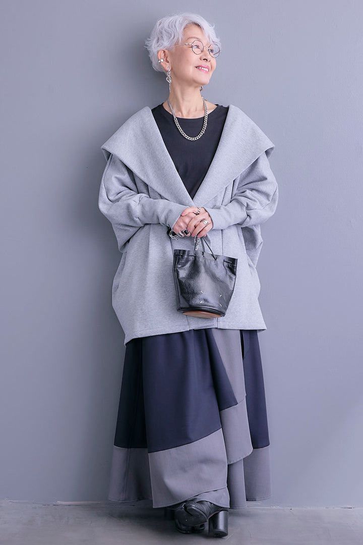 【SET】裏起毛ドルマンガウン+ツートーンアシメラップフレアスカート(2set)