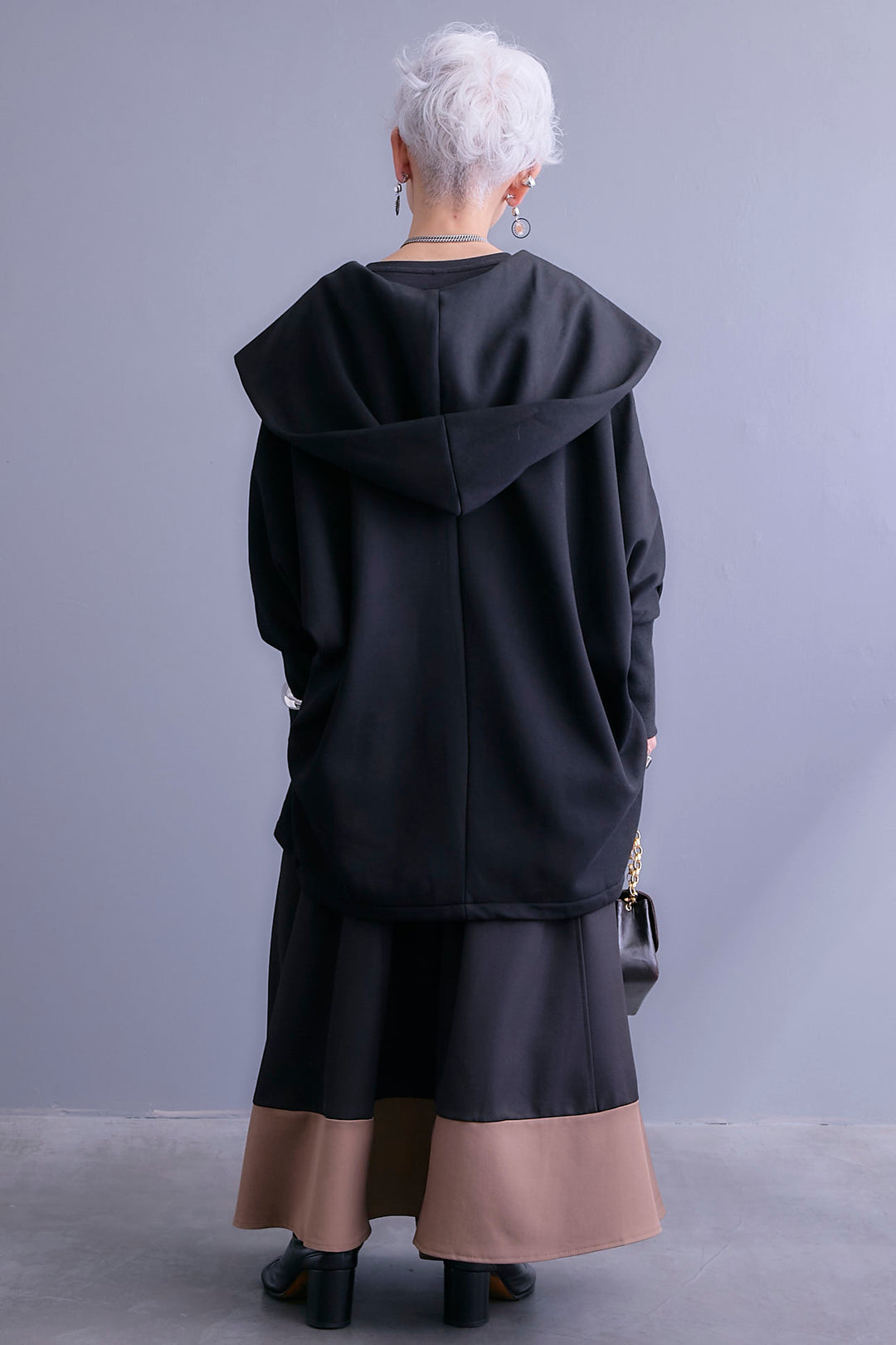 【SET】裏起毛ドルマンガウン+ツートーンアシメラップフレアスカート(2set)