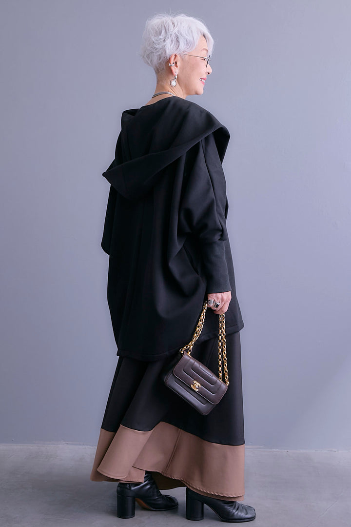 【SET】裏起毛ドルマンガウン+ツートーンアシメラップフレアスカート(2set)