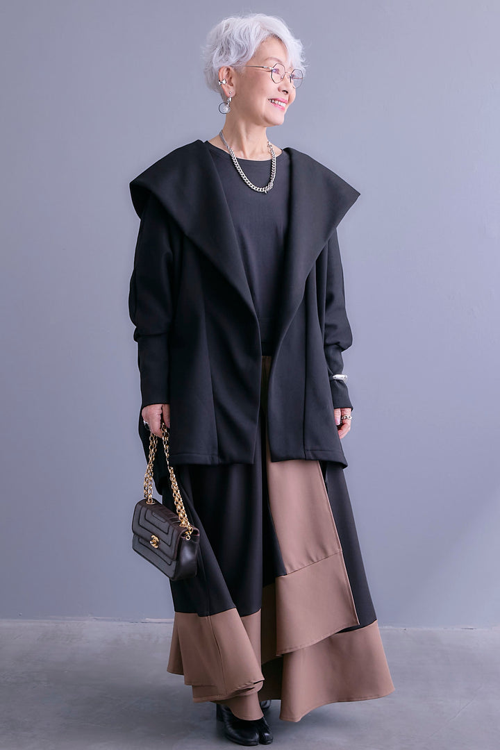 【SET】裏起毛ドルマンガウン+ツートーンアシメラップフレアスカート(2set)