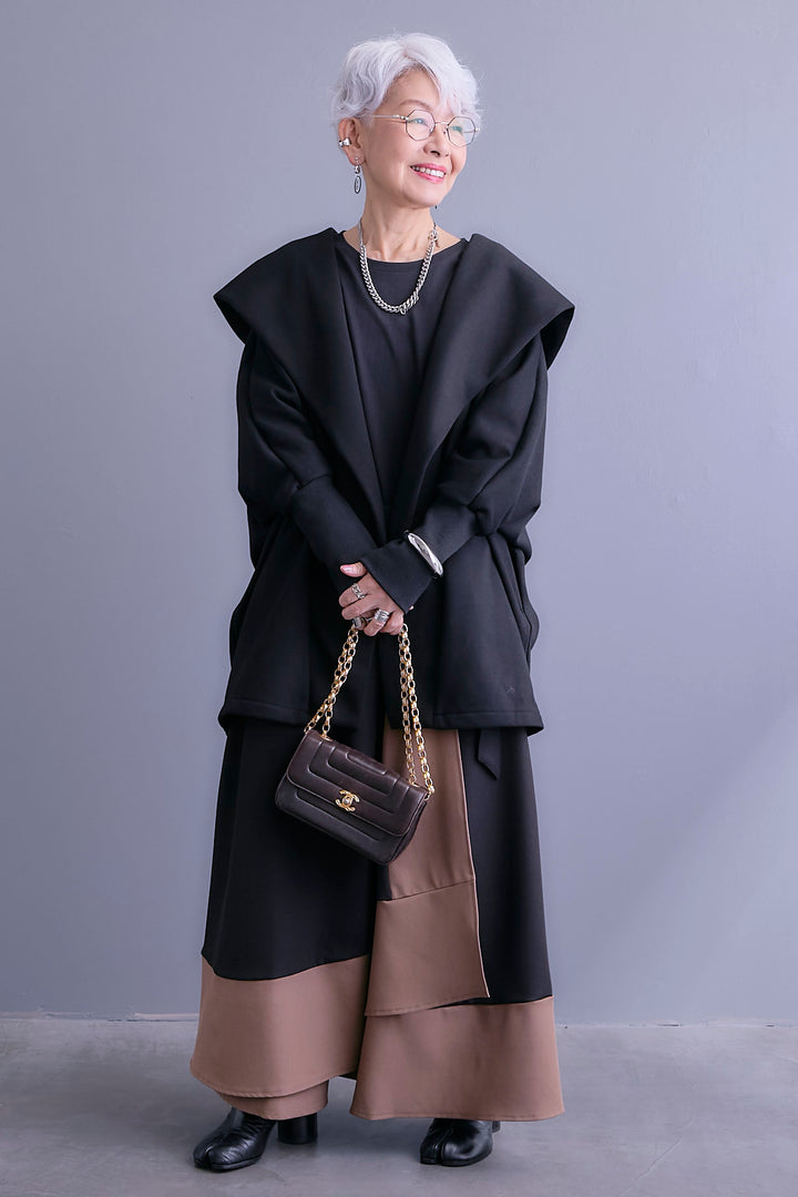 【SET】裏起毛ドルマンガウン+ツートーンアシメラップフレアスカート(2set)