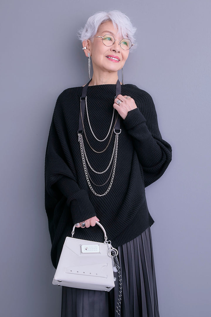 【SET】アシンメトリーボートネックドルマンニット+アシンメトリープリーツスカート(2set)