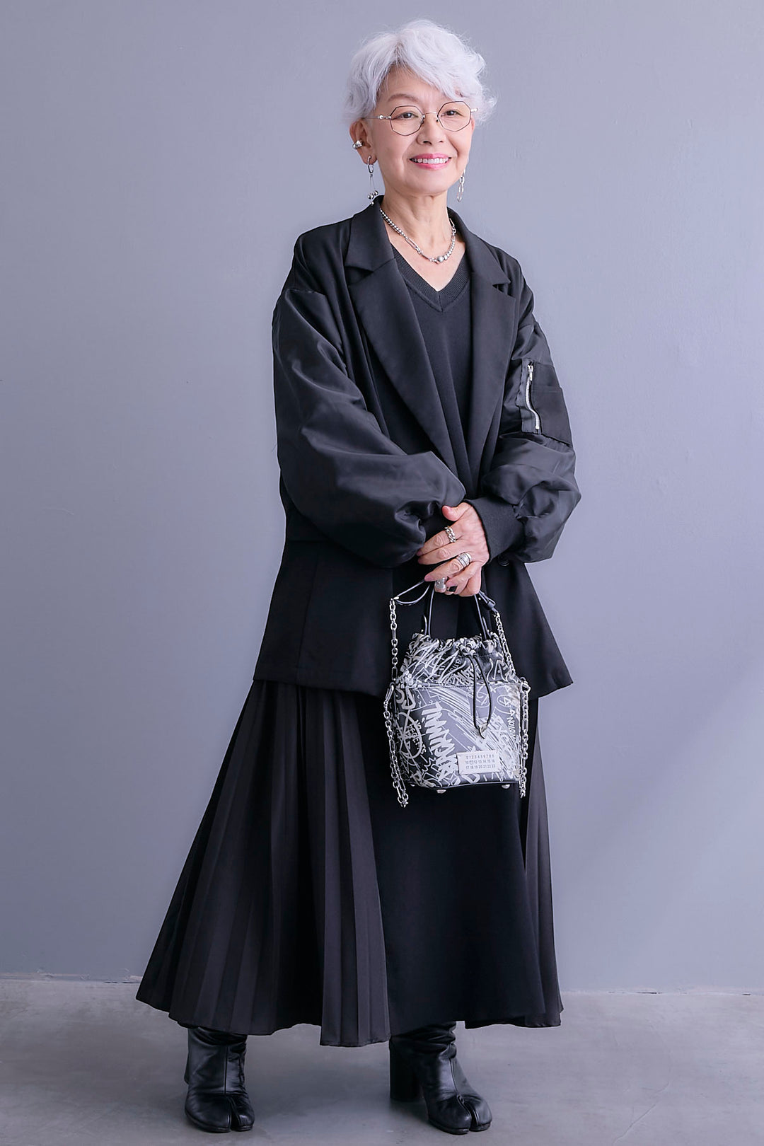 【SET】チュールレイヤードMA-1ジャケット+ZIPポケットサイドプリーツニットワンピース(2set)