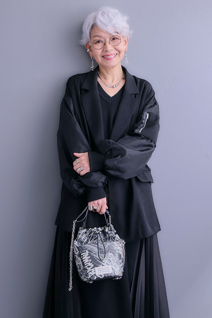 【SET】チュールレイヤードMA-1ジャケット+ZIPポケットサイドプリーツニットワンピース(2set)