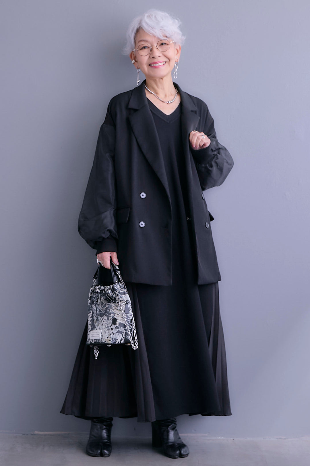 【SET】チュールレイヤードMA-1ジャケット+ZIPポケットサイドプリーツニットワンピース(2set)