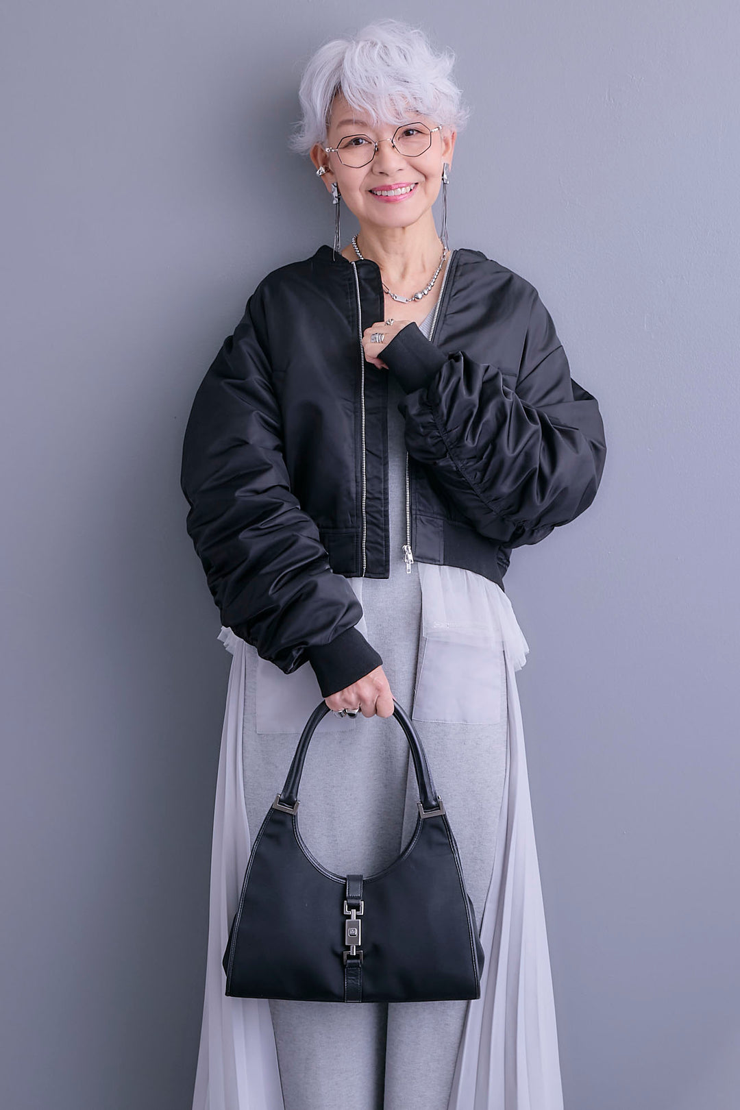 【SET】チュールドッキングナイロンオックスMA-1ジャケット【2WAY】+ZIPポケットサイドプリーツニットワンピース(2set)